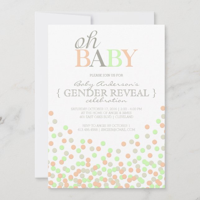 Convite Oh Baby Confetti Gender Reveparty | Casa (Frente)