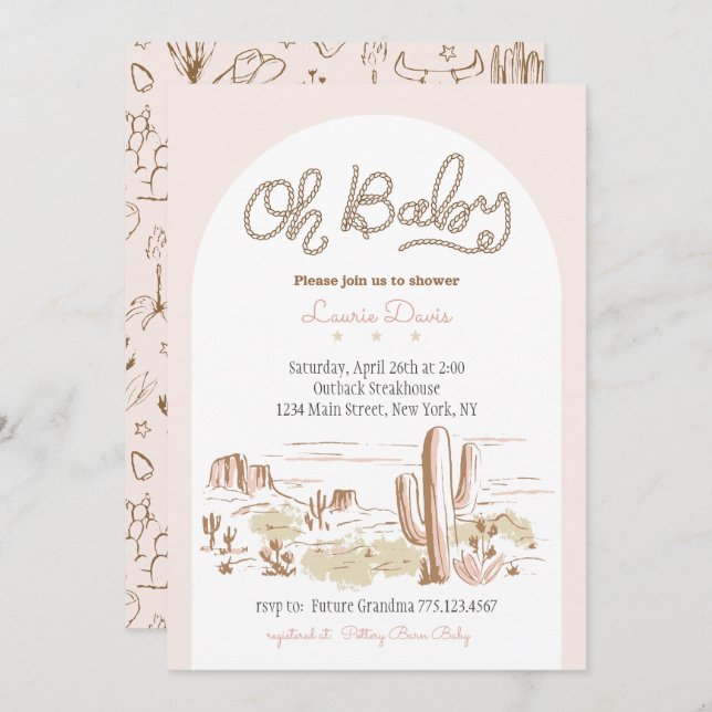 Convite Oh Baby Cowgirl Shower Invitation (Frente/Verso)