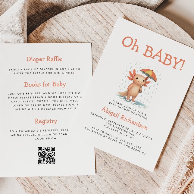 Convite Oh Baby Cute Axolotl QR Code Baby Shower (Criador carregado)