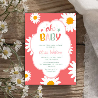 Convite Oh Baby Cute Floral Daisy Girl Baby Shower