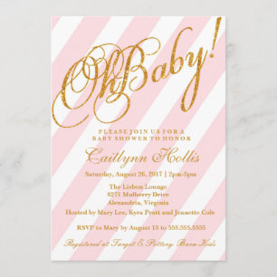Convite Oh Baby Dourado Glitter Stripe Chá de fraldas Conv