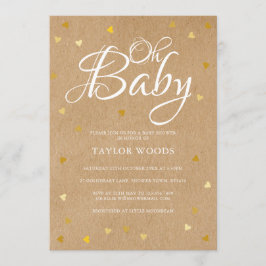 Convite Oh Baby Dourado Hearts Chá de fraldas Rustic Kraft