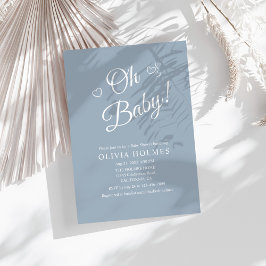 Convite "Oh Baby" Dusty Blue Modern Chá de fraldas Minimal