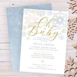 Convite Oh Baby Dusty Blue Snowflake Chá Invite