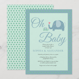 Convite Oh Baby Elefantes de Bolinhas Casais Chás de Bebê