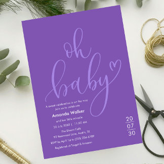 Convite Oh Baby!  Elegant Purple Script Baby Shower