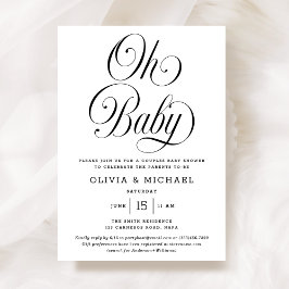 Convite Oh Baby Elegant Script B&W Neutral Baby Shower