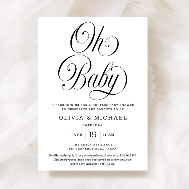 Convite Oh Baby Elegant Script B&W Neutral Baby Shower (Criador carregado)