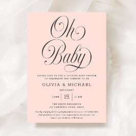 Convite Oh Baby Elegant Script Blush Pink Girl Baby Shower