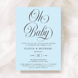 Convite Oh Baby Elegant Script Light Blue Boy Baby Shower
