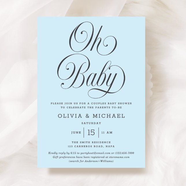 Convite Oh Baby Elegant Script Light Blue Boy Baby Shower (Criador carregado)