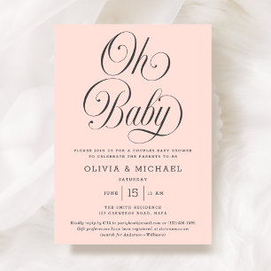 Convite Oh Baby Elegant Script Rosa Choque Menina Chá de B