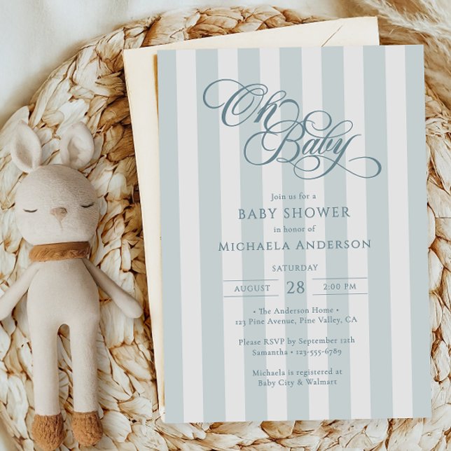 Convite Oh Baby Elegante Letras e Listras Chá de Bebê (Criador carregado)