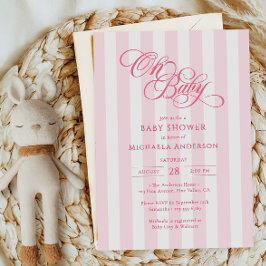 Convite Oh Baby Elegante Script e Listras Baby Shower