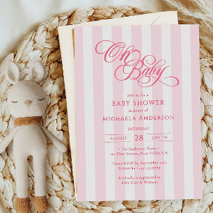 Convite Oh Baby Elegante Script e Listras Baby Shower