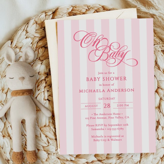 Convite Oh Baby Elegante Script e Listras Baby Shower (Criador carregado)