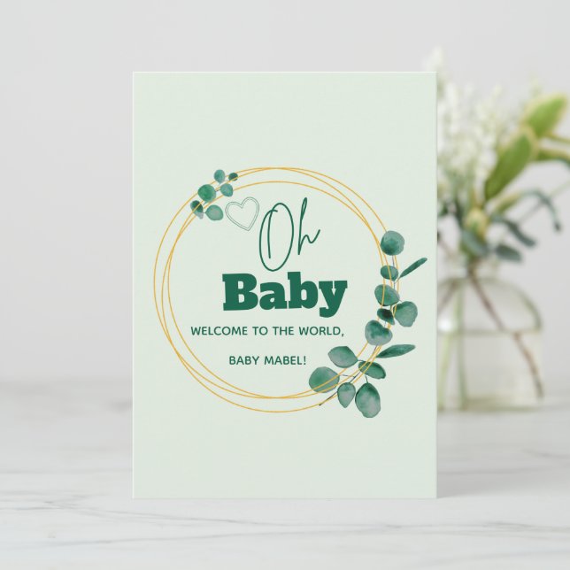 Convite Oh Baby Eucalyptus Leaves  Baby Shower (Em pé/Frente)