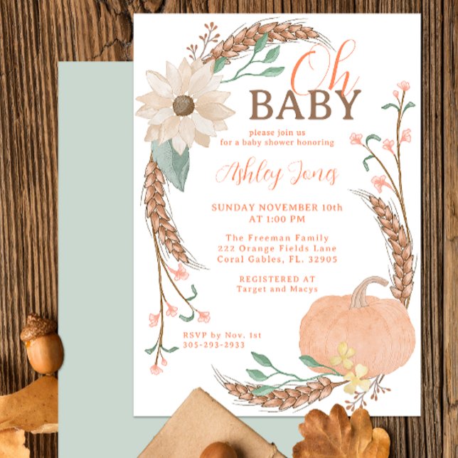 Convite Oh Baby Fall Pumpkin Chá Invite (Oh Baby Pumpkin Baby Shower)