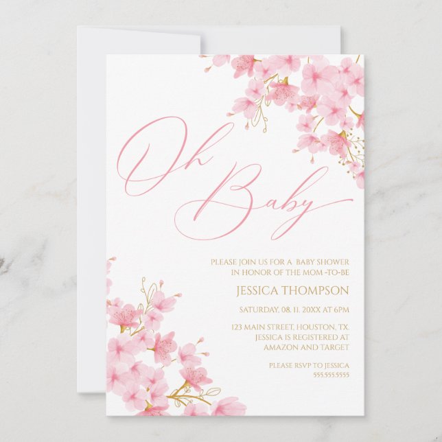 Convite Oh Baby Floral Baby Shower Cherry Blossom (Frente)
