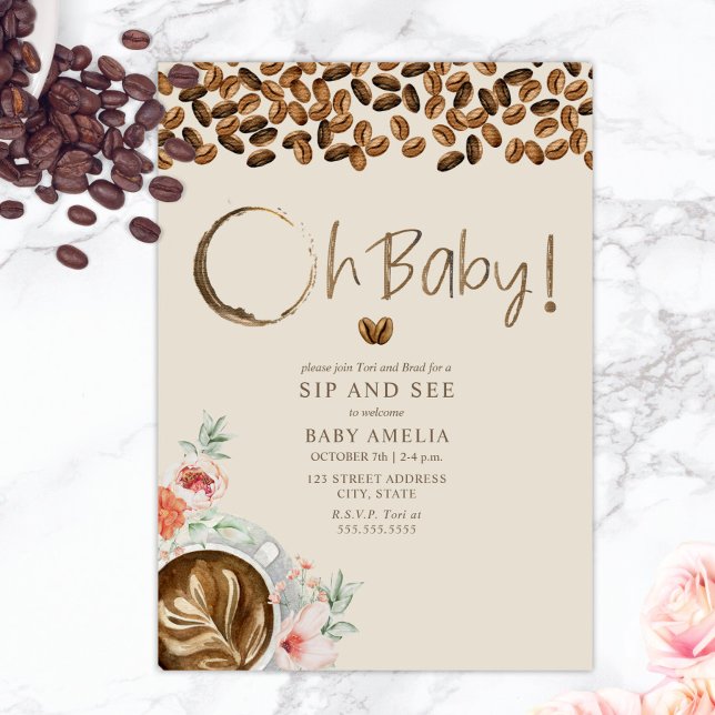 Convite Oh Baby Floral Café Sip E Veja (Criador carregado)