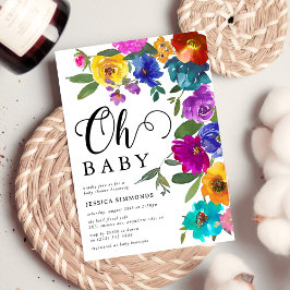 Convite Oh Baby Flores Brilhantes e Ousadas Chás de Bebê