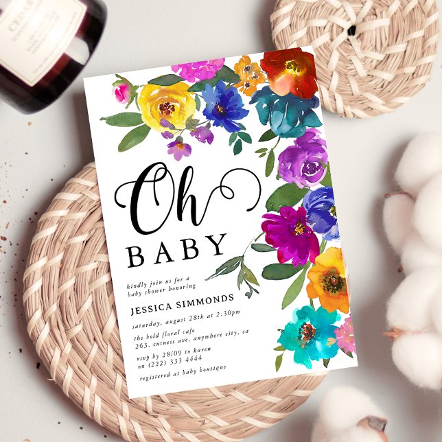 Convite Oh Baby Flores Brilhantes e Ousadas Chás de Bebê (Criador carregado)