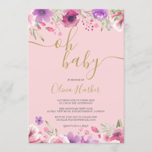 Convite Oh Baby Flores Cor-de-Rosa do Prado Baby Shower / 