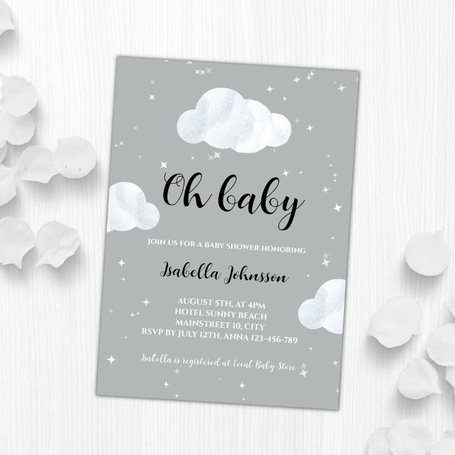 Convite Oh, Baby Gênero Nuvens Neutras Chá de fraldas Céu (oh baby gender neutral clouds baby shower invitation)