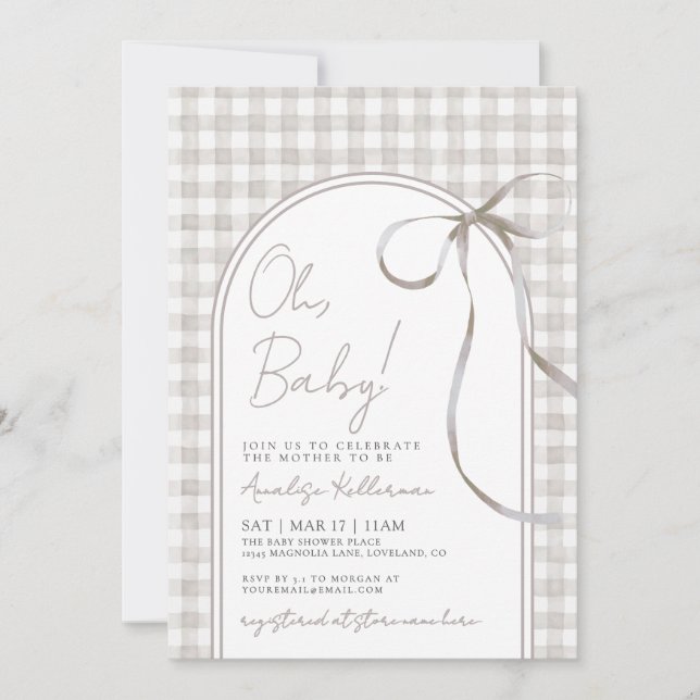 Convite Oh Baby Gingham Chás de Bebê (Frente)