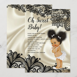 Convite Oh Baby Girl Black Lace & Ivory
