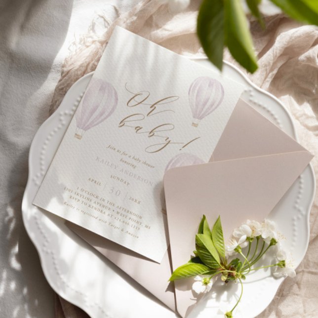 Convite Oh Baby - Girl Hot Air Balloon Chá de fraldas (Criador carregado)