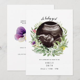 Convite Oh Baby Girl Ultrasound Floral Chá