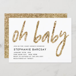 Convite Oh Baby Glam Dourado Chá de fraldas brilhante