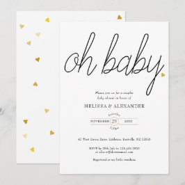 Convite Oh Baby Gold Amor Coração Casais Chás de Bebê
