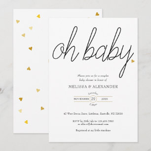 Convite Oh Baby Gold Amor Coração Casais Chás de Bebê