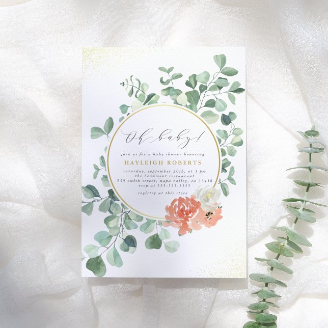 Convite Oh Baby Greenery, Chá de fraldas Rosa (Criador carregado)