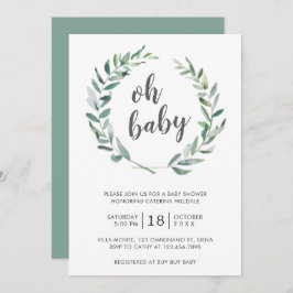 Convite Oh Baby Greenery Wreath Gênero Chá de fraldas neut