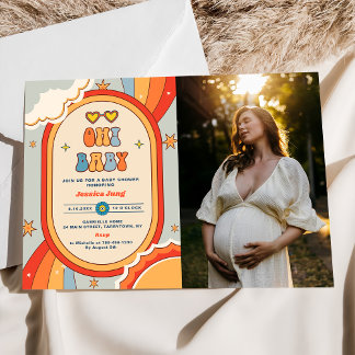 Convite Oh Baby Groovy Retro Rainbow Baby Shower Foto