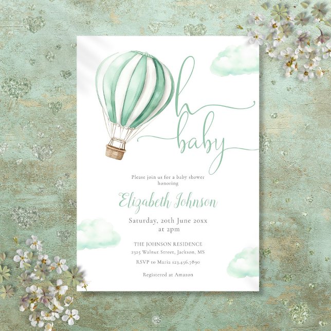 Convite Oh Baby Hot Air Balão Neutro Chá de fraldas (Oh Baby Hot Air Balloon Neutral Baby Shower Invitation)