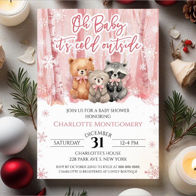 Convite Oh Baby its cold outside Pink Baby Shower (Criador carregado)