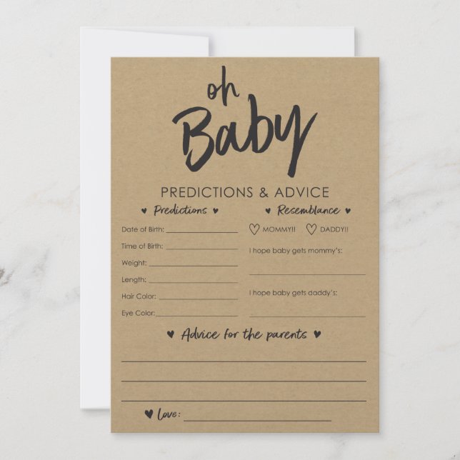 Convite Oh Baby Kraft Predictions and Advice Card (Frente)