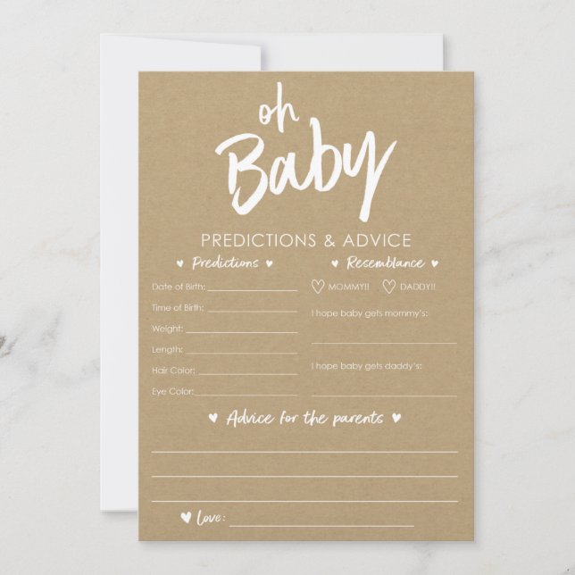 Convite Oh Baby Kraft Predictions and Advice Card (Frente)
