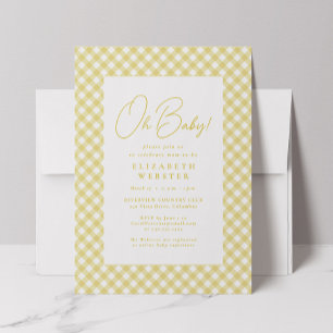 Convite Oh baby lindo xadrez amarelo chá de bebê neutro