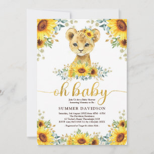 Convite Oh Baby Lion Cub Sunflower Greenerice Chá de fral