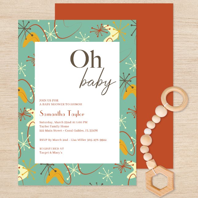 Convite "Oh Baby" Médio do século moderno Chá de fraldas (Oh Baby Mid Century Modern Baby Shower Invite)