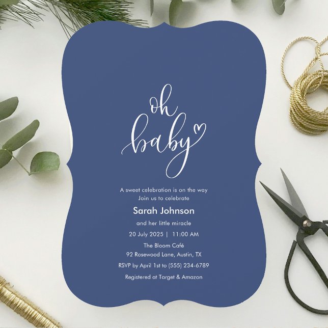 Convite Oh Baby! Minimal Typography Blue Baby Shower (Oh Baby! Minimal Typography Blue Baby Shower Invitation)