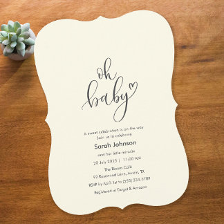 Convite Oh Baby! Minimal Typography Cream Baby Shower