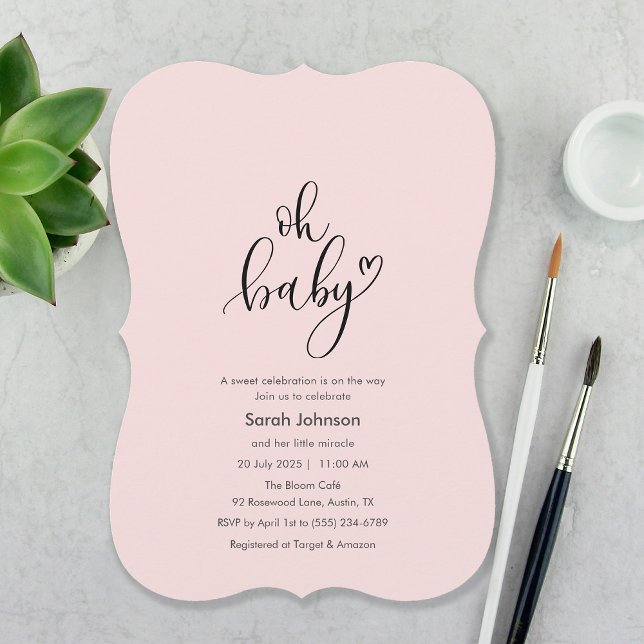 Convite Oh Baby! Minimal Typography Pink Baby Shower (Oh Baby! Minimal Typography Pink Baby Shower Invitation)