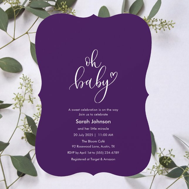 Convite Oh Baby! Minimal Typography Purple Baby Shower (Oh Baby! Minimal Typography Purple Baby Shower Invitation)