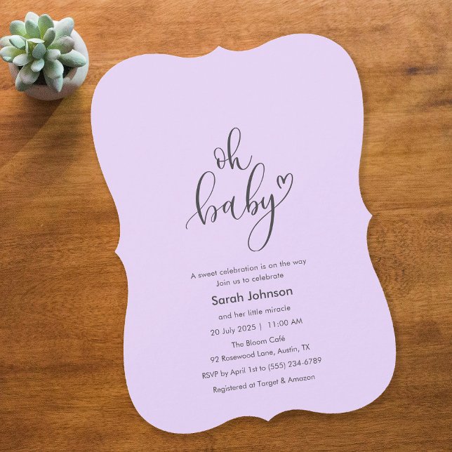 Convite Oh Baby! Minimal Typography Purple Baby Shower (Oh Baby! Minimal Typography Purple Baby Shower Invitation)
